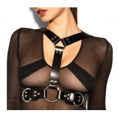 Harnais Pour Femme Deliah Noir - Seins Nus - Lanières Ajustables - Anneaux Et Boucles En Métal - Taille Unique - KinkHarness