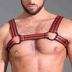 Harnais Pour Homme De Luxe En Néoprène - Rouge Liseré Noir - Anneaux En Métal - Tailles : S - M - L - 665