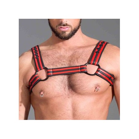 Harnais Pour Homme De Luxe En Néoprène - Rouge Liseré Noir - Anneaux En Métal - Tailles : S - M - L - 665