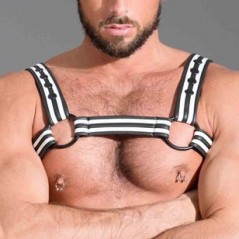 Harnais Pour Homme De Luxe En Néoprène - Blanc Liseré Noir - Anneaux En Métal - Tailles : S - M - L - 665