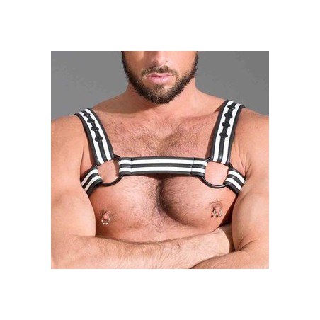 Harnais Pour Homme De Luxe En Néoprène - Blanc Liseré Noir - Anneaux En Métal - Tailles : S - M - L - 665