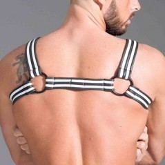 Harnais Pour Homme De Luxe En Néoprène - Blanc Liseré Noir - Anneaux En Métal - Tailles : S - M - L - 665
