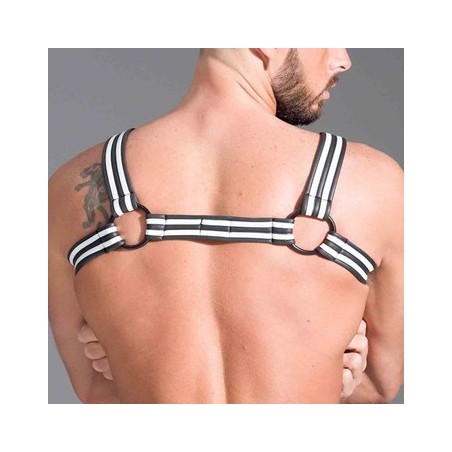 Harnais Pour Homme De Luxe En Néoprène - Blanc Liseré Noir - Anneaux En Métal - Tailles : S - M - L - 665