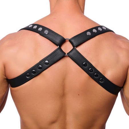 Harnais Pour Homme Butterfly - Cuir Noir Véritable - 16 Pressions En Métal - Taille : Unique - The Red