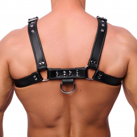 Harnais De Luxe Pour Homme En Cuir Noir - Sangles De 3,5 cm Réglables - Rivets Et Anneaux Métalliques - S/M - L/XL - The Red