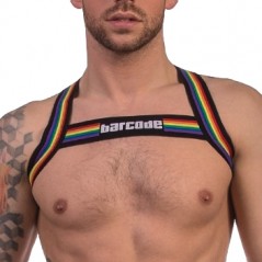 Harnais Pour Homme Pride Noir - Motif Rainbow - Elastique - Sangles 4 cm - Tailles : XS / S / M / L / XL - Bercode Berlin