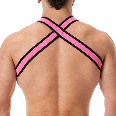 Harnais Pour Homme Colin - Rose Fluo Liseré Noir - Ecusson Ourson - Sangles 4 cm - T : XS / S / M / L / XL - Barcode Berlin
