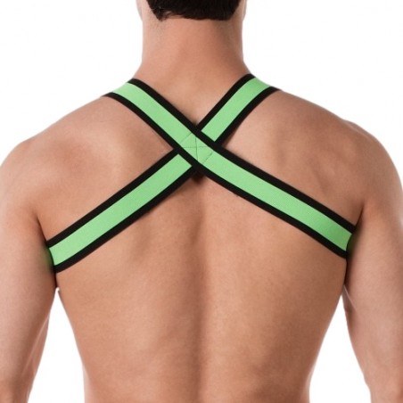 Harnais Pour Homme Colin - Vert Fluo Liseré Noir - Ecusson Ourson - Sangles 4 cm - T : XS / S / M / L / XL - Barcode Berlin