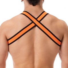 Harnais Pour Homme Colin - Orange Fluo Liseré Noir - Ecusson Ourson - Sangles 4 cm - XS / S / M / L / XL - Barcode Berlin