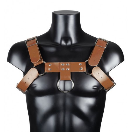 Harnais Pour Homme Harnis - Simili Cuir Marron - Sangles Réglables - Rivets Et Anneaux Métalliques - Du S Au XL - BDSMaster