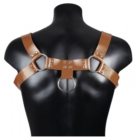 Harnais Pour Homme Harnis - Simili Cuir Marron - Sangles Réglables - Rivets Et Anneaux Métalliques - Du S Au XL - BDSMaster