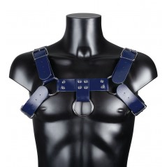 Harnais Pour Homme Harnis - Simili Cuir Bleu - Sangles Réglables - Rivets Et Anneaux Métalliques - Du S Au XL - BDSMaster