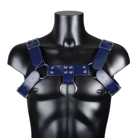 Harnais Pour Homme Harnis - Simili Cuir Bleu - Sangles Réglables - Rivets Et Anneaux Métalliques - Du S Au XL - BDSMaster