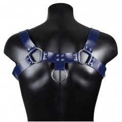 Harnais Pour Homme Harnis - Simili Cuir Bleu - Sangles Réglables - Rivets Et Anneaux Métalliques - Du S Au XL - BDSMaster