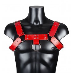 Harnais Pour Homme Harnis - Simili Cuir Rouge - Sangles Réglables - Rivets Et Anneaux Métalliques - Du S Au XL - BDSMaster