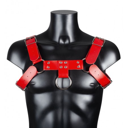 Harnais Pour Homme Harnis - Simili Cuir Rouge - Sangles Réglables - Rivets Et Anneaux Métalliques - Du S Au XL - BDSMaster