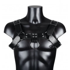 Harnais Pour Homme Harnis - Simili Cuir Noir - Sangles Réglables - Rivets Et Anneaux Métalliques - Du S Au XL - BDSMaster