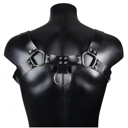 Harnais Pour Homme Harnis - Simili Cuir Noir - Sangles Réglables - Rivets Et Anneaux Métalliques - Du S Au XL - BDSMaster