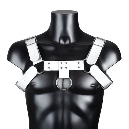 Harnais Pour Homme Harnis - Simili Cuir Blanc - Sangles Réglables - Rivets Et Anneaux Métalliques - Du S Au XL - BDSMaster
