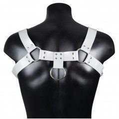 Harnais Pour Homme Harnis - Simili Cuir Blanc - Sangles Réglables - Rivets Et Anneaux Métalliques - Du S Au XL - BDSMaster