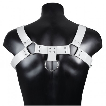 Harnais Pour Homme Harnis - Simili Cuir Blanc - Sangles Réglables - Rivets Et Anneaux Métalliques - Du S Au XL - BDSMaster