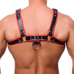 Harnais De Luxe En Cuir Noir Liseré Rouge - Sangles De 3,5 cm Réglables - Rivets Et Anneaux Métalliques - S/M - L/XL - The Red