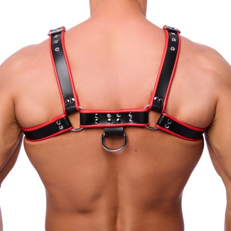 Harnais De Luxe En Cuir Noir Liseré Rouge - Sangles De 3,5 cm Réglables - Rivets Et Anneaux Métalliques - S/M - L/XL - The Red