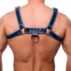 Harnais De Luxe En Cuir Noir Liseré Bleu - Sangles De 3,5 cm Réglables - Rivets Et Anneaux Métalliques - S/M - L/XL - The Red