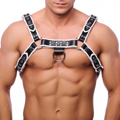 Harnais De Luxe En Cuir Noir Liseré Blanc - Sangles De 3,5 cm Réglables - Rivets Et Anneaux Métalliques - S/M - L/XL - The Red
