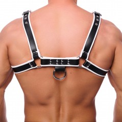 Harnais De Luxe En Cuir Noir Liseré Blanc - Sangles De 3,5 cm Réglables - Rivets Et Anneaux Métalliques - S/M - L/XL - The Red