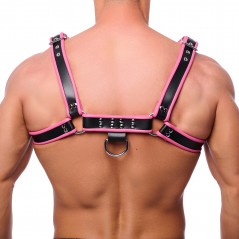 Harnais De Luxe En Cuir Noir Liseré Rose - Sangles De 3,5 cm Réglables - Rivets Et Anneaux Métalliques - S/M - L/XL - The Red