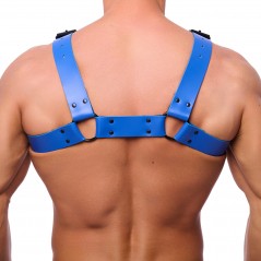Harnais En Cuir Bleu Bulldog - Sangles De 4 cm Réglables - Boucles / Rivets Et Anneaux Métal Noir - S/M - L/XL - The Red