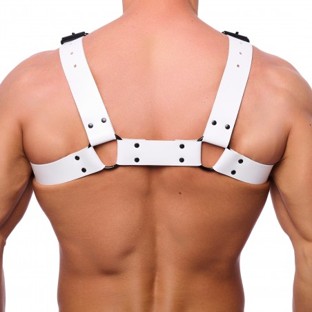 Harnais En Cuir Blanc Bulldog - Sangles De 4 cm Réglables - Boucles / Rivets Et Anneaux Métal Noir - S/M - L/XL - The Red