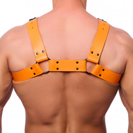 Harnais En Cuir Orange Bulldog - Sangles De 4 cm Réglables - Boucles / Rivets Et Anneaux Métal Noir - S/M - L/XL - The Red
