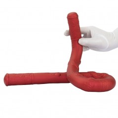 Double Gode Dragon Rope - Dong En Silicone Rouge - Extrémités Plates - Reliefs Variés - 64 Cm / Ø 3,2 Cm - DoublePlayz
