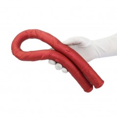 Double Gode Dragon Rope - Dong En Silicone Rouge - Extrémités Plates - Reliefs Variés - 64 Cm / Ø 3,2 Cm - DoublePlayz