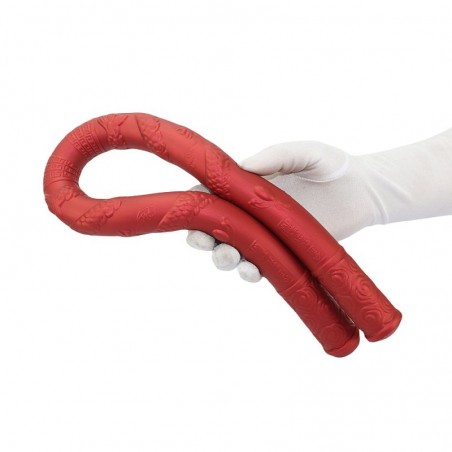 Double Gode Dragon Rope - Dong En Silicone Rouge - Extrémités Plates - Reliefs Variés - 64 Cm / Ø 3,2 Cm - DoublePlayz