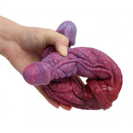 Double Gode Duo Rept Texturé - Imitation Peau De Serpent - Dong Rose Et Violet - 35 Cm / Ø De 4 A 5,5 Cm - DoublePlayz