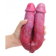 Double Gode Duo Real De Luxe Rose Et Violet - Dong Réaliste - 2 Glands Saillants - 36 Cm / Ø 3,2 Et 3,9 Cm - DoublePlayz