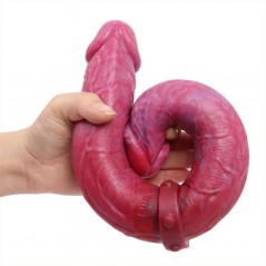 Double Gode Duo Real De Luxe Rose Et Violet - Dong Réaliste - 2 Glands Saillants - 36 Cm / Ø 3,2 Et 3,9 Cm - DoublePlayz