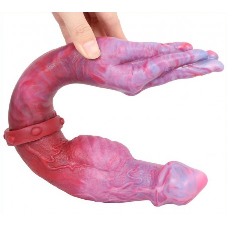 Double Gode XXL De Luxe Duo Hand Monster Rose Et Violet - Dong A 2 Côtés - 42 Cm / Ø 7,5 Cm Et 6 Cm - DoublePlayz