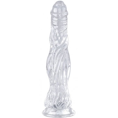 Gode Kail M Transparent - Ventouse Ou Harnais - Ondulé - Gland Saillant - 23 cm / Ø De 4 A 6 cm - ClearnyHorny