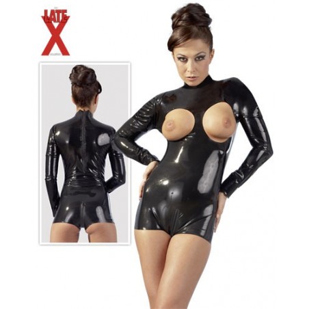 Combi short latex SM femme seins ouvert noir